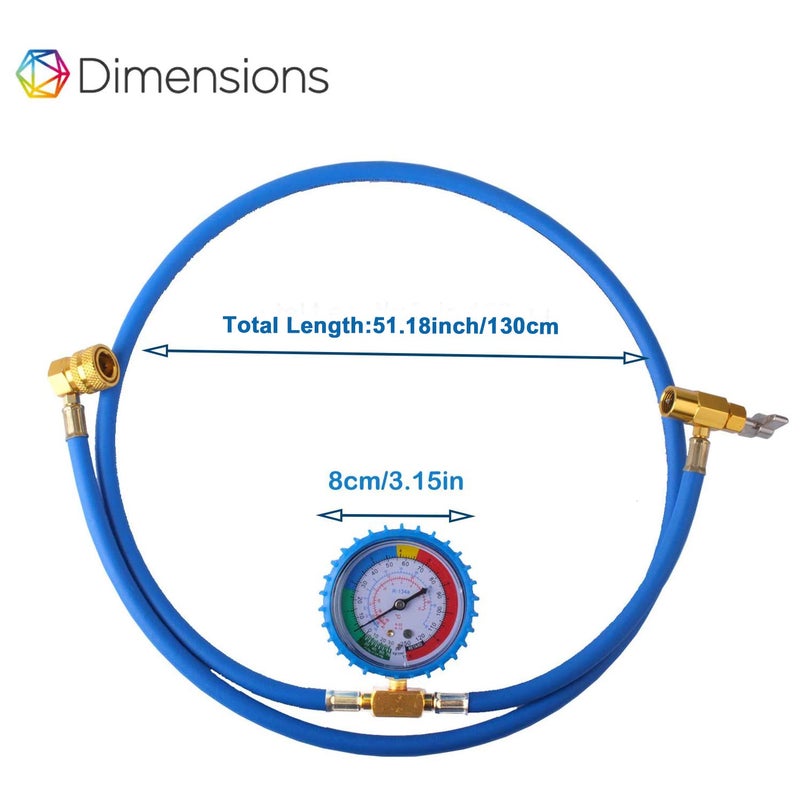 Ketofa R134a Charging Hose A/C Refrigerant Recharge Hose Quick Couple,R-134A Refrigerant Recharging Hose Kit with Gauge Total Long 52'' Charge Hose - Image 3